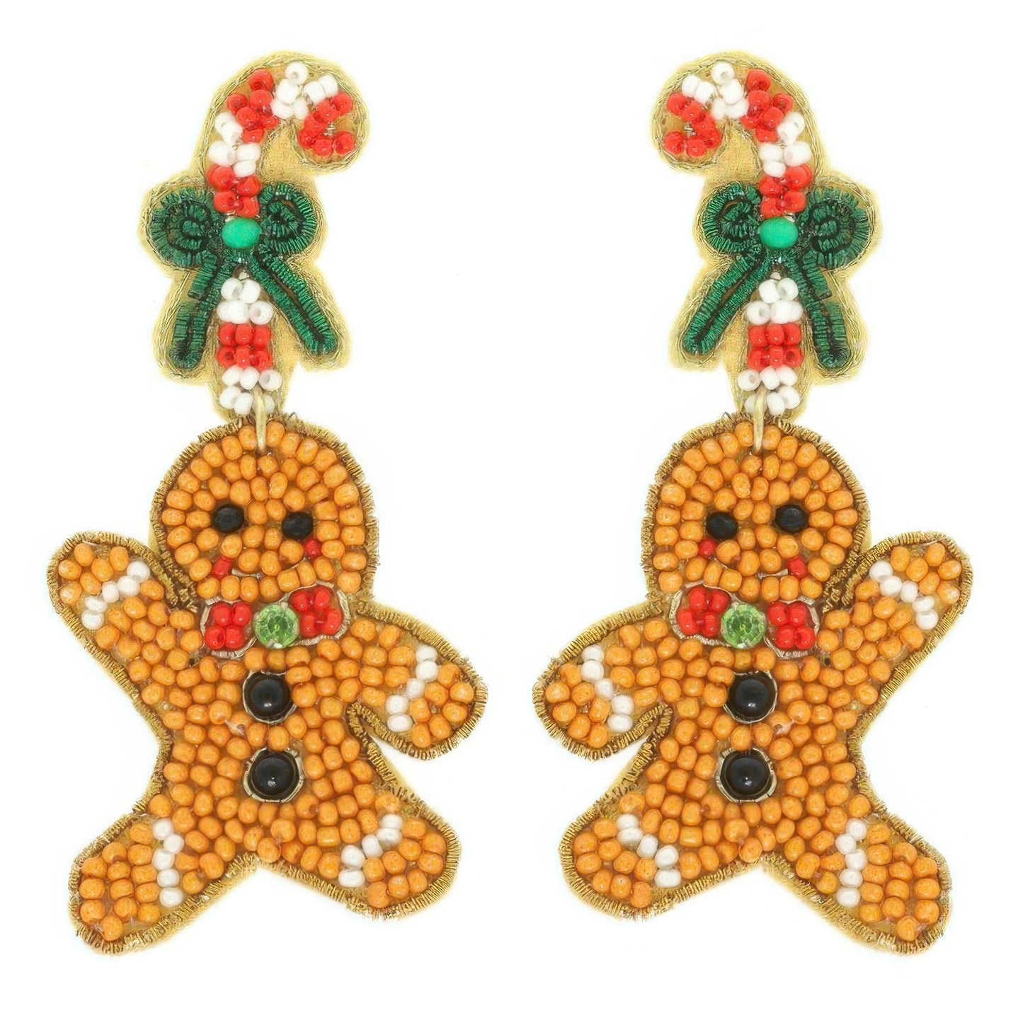 Christmas Gingerbread Man Seed Beaded Earrings - It's a Girly Place