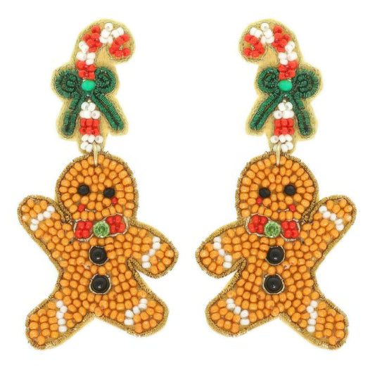 Christmas Gingerbread Man Seed Beaded Earrings - It's a Girly Place