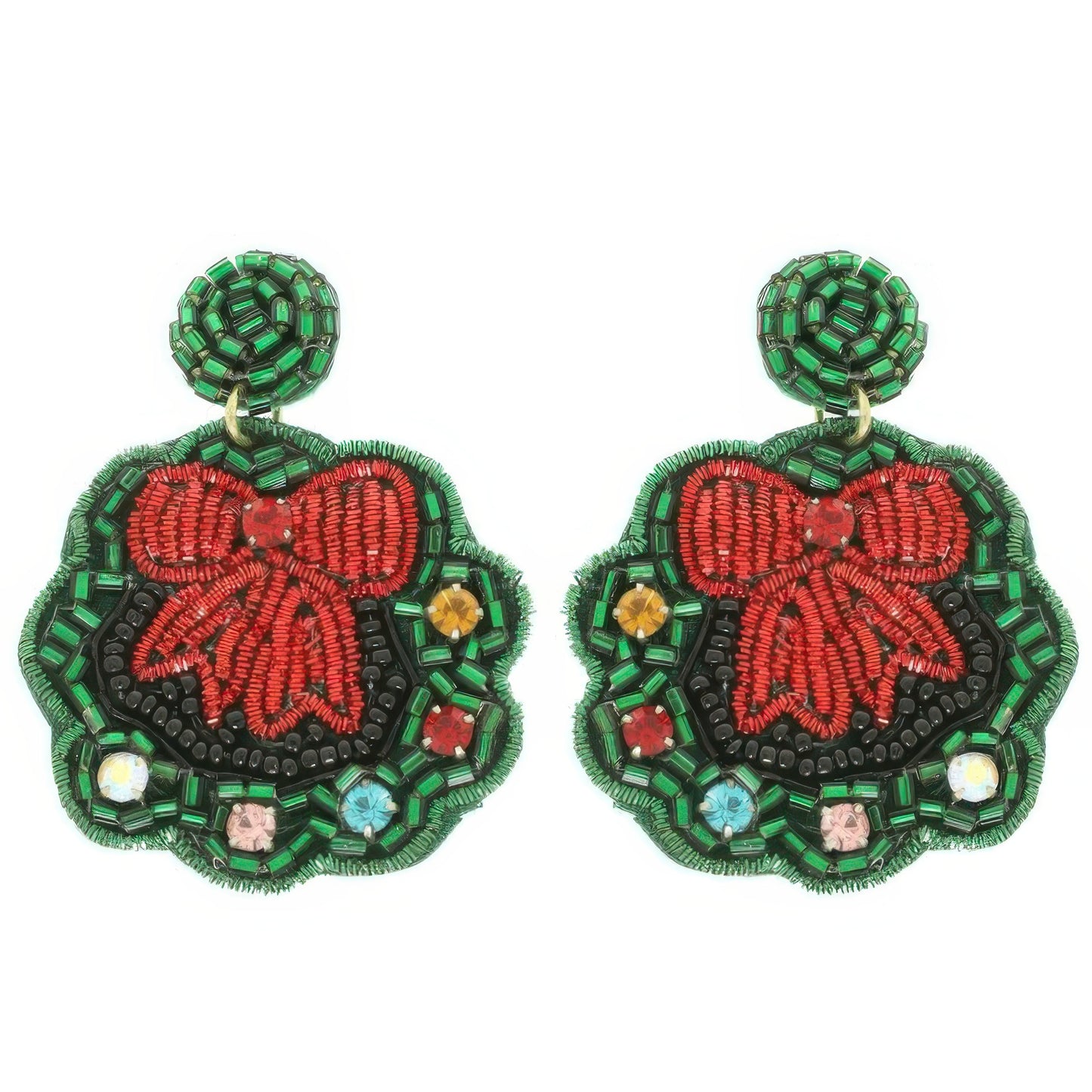 Christmas Wreath Post Dangle Earrings - It's a Girly Place