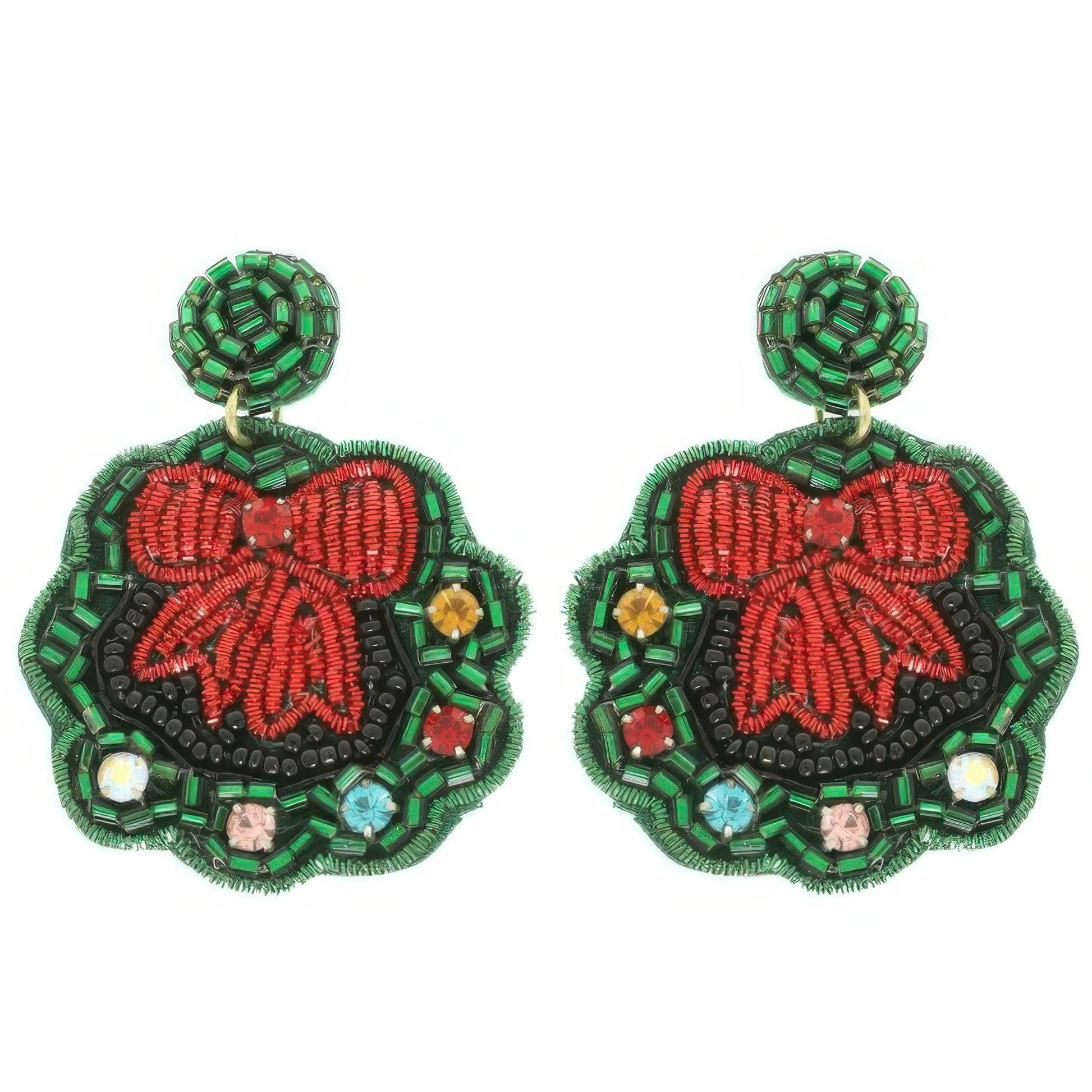Christmas Wreath Post Dangle Earrings - It's a Girly Place