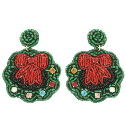 Christmas Wreath Post Dangle Earrings - It's a Girly Place