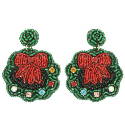 Christmas Wreath Post Dangle Earrings - It's a Girly Place
