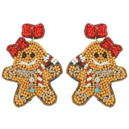 Christmas Gingerbread Woman Seed Beaded Earrings - It's a Girly Place