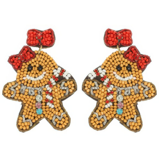 Christmas Gingerbread Woman Seed Beaded Earrings - It's a Girly Place
