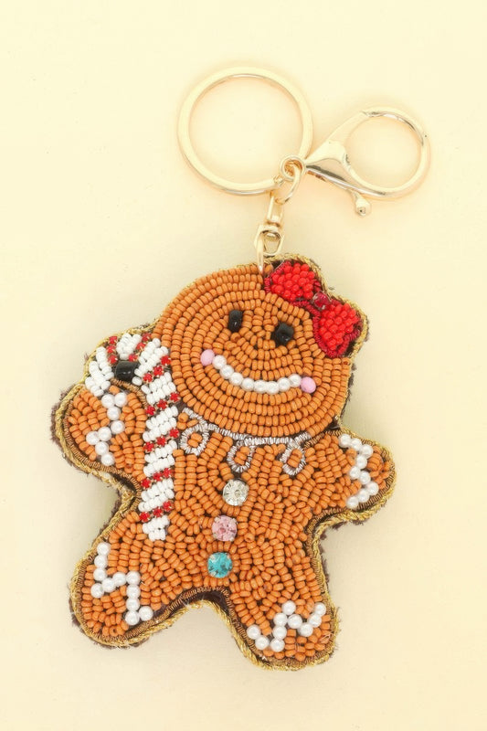 Christmas Gingerbread Woman Beaded Keychain - It's a Girly Place