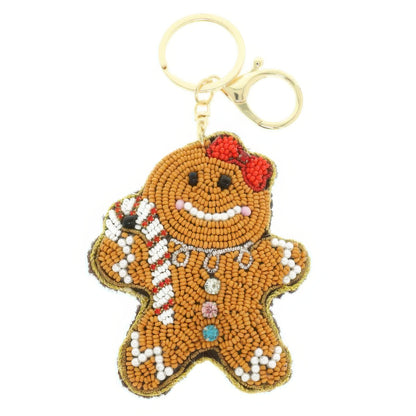 Christmas Gingerbread Woman Beaded Keychain - It's a Girly Place