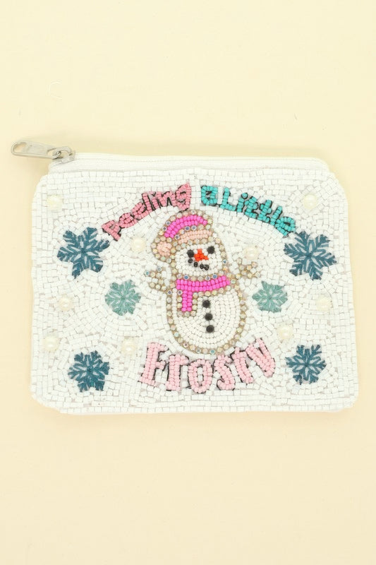 Christmas Snowman Beaded Coin Bag - It's a Girly Place
