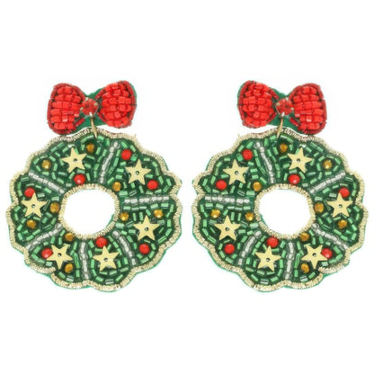 Christmas Wreath Post Dangle Earrings - It's a Girly Place