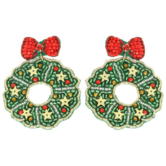 Christmas Wreath Post Dangle Earrings - It's a Girly Place