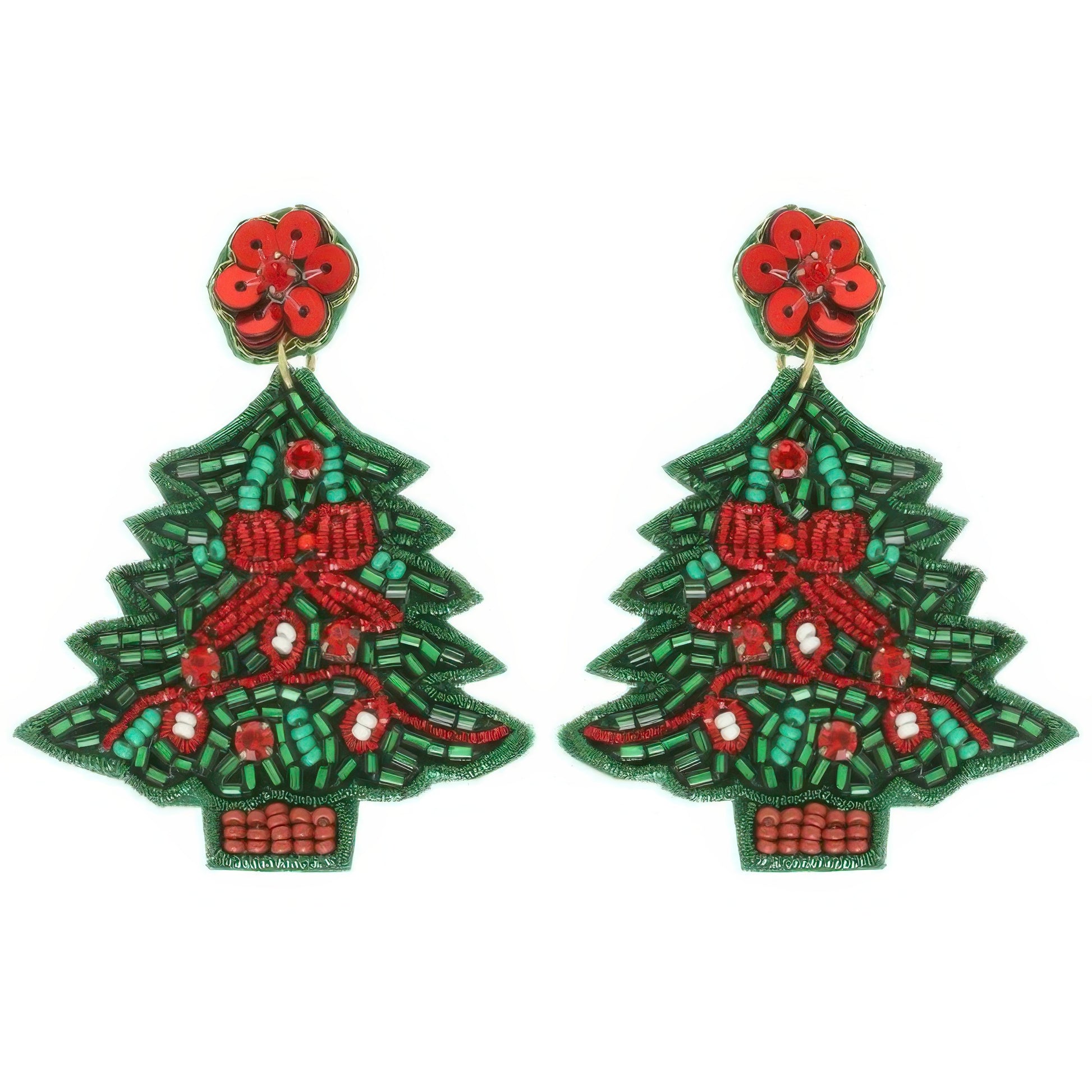 Christmas Tree Seed Beaded Post Earrings - It's a Girly Place