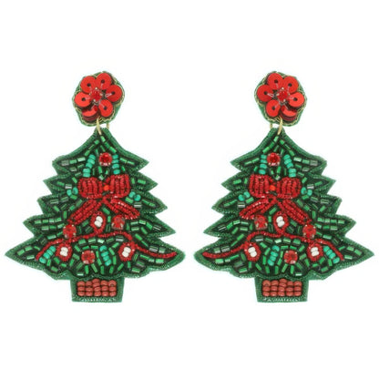 Christmas Tree Seed Beaded Post Earrings - It's a Girly Place