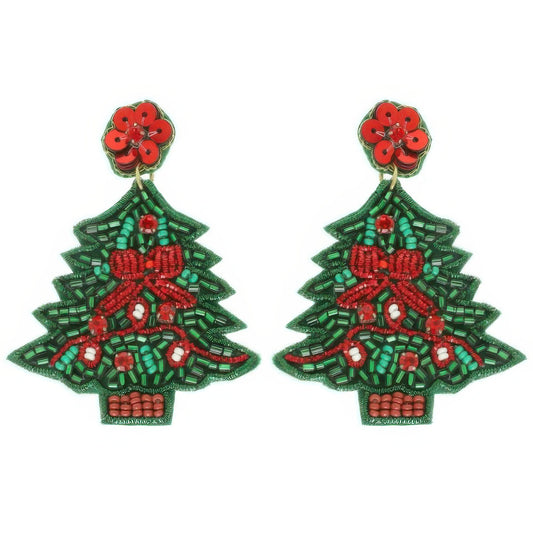 Christmas Tree Seed Beaded Post Earrings - It's a Girly Place