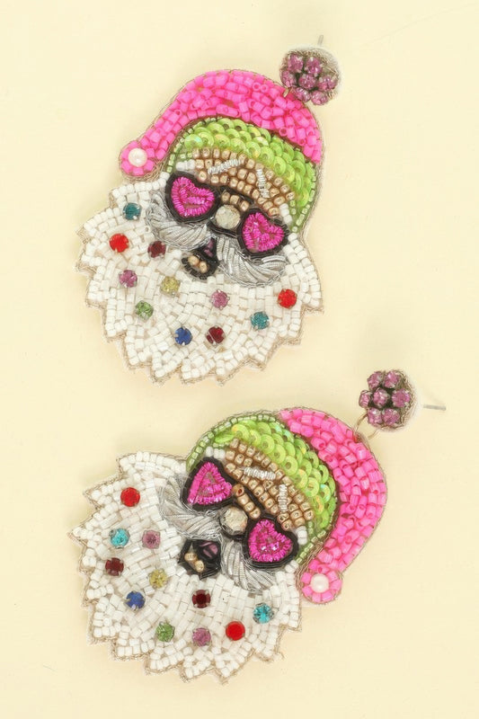 Christmas Santa With Heart Glasses Earrings - It's a Girly Place