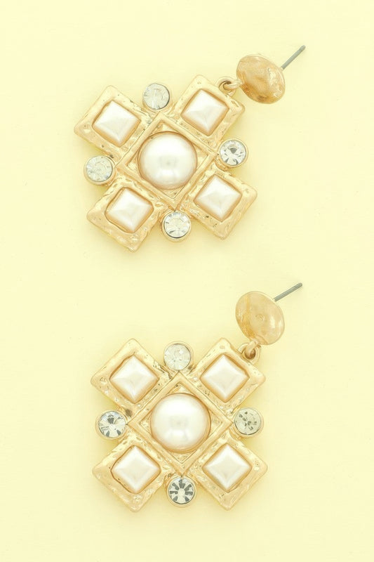 Sqaure Jeweled Cross Earrings - It's a Girly Place