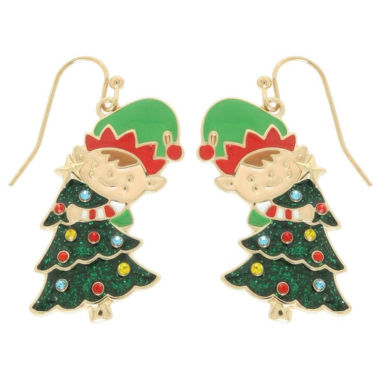 Christmas Tree With Elf Enamel Earrings