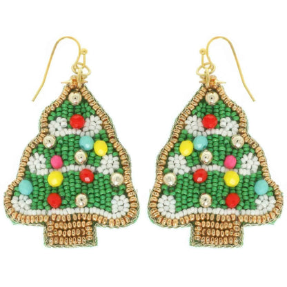 Christmas Tree Beaded Earrings