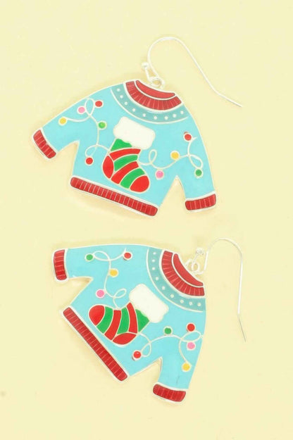 Christmas Theme Ugly Sweater Enamel Earrings