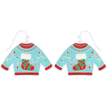 Christmas Theme Ugly Sweater Enamel Earrings