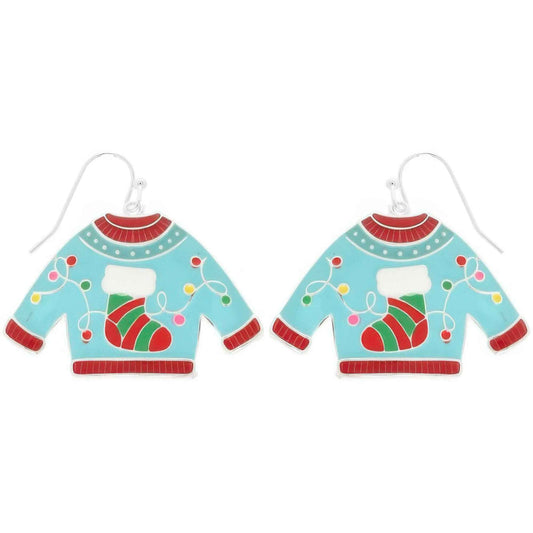 Christmas Theme Ugly Sweater Enamel Earrings
