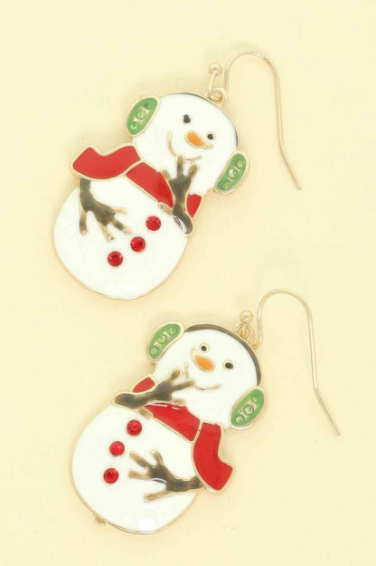 Christmas Snowman Enamel Earrings