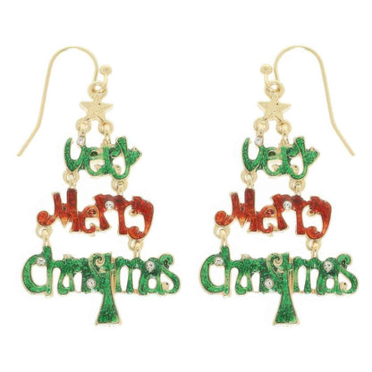 Christmas Tree Theme Wording Earrings