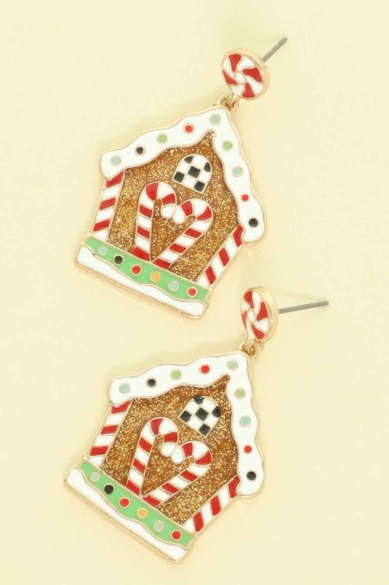 Christmas Enamel Gingerbread House Earrings