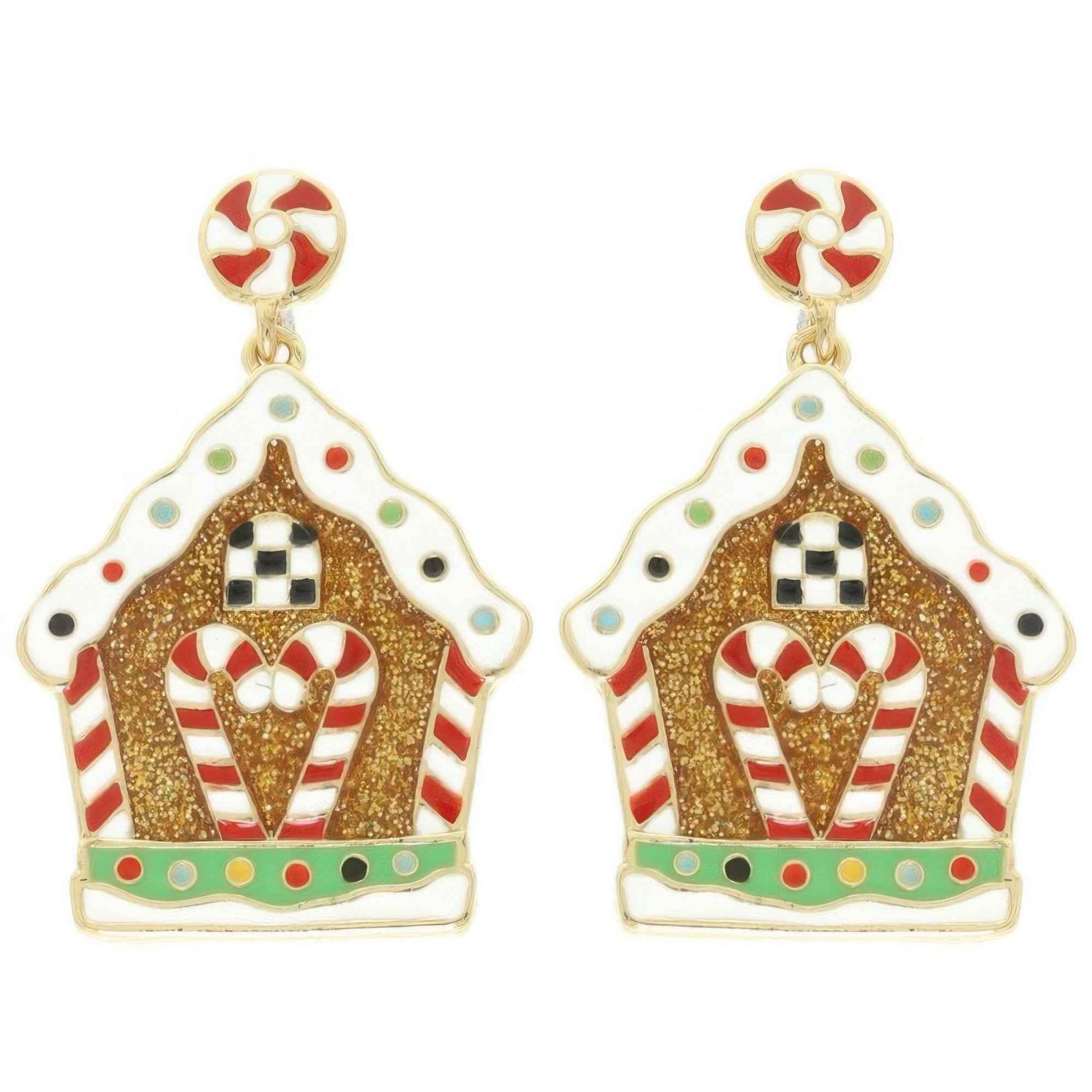 Christmas Enamel Gingerbread House Earrings