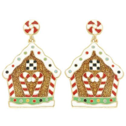 Christmas Enamel Gingerbread House Earrings