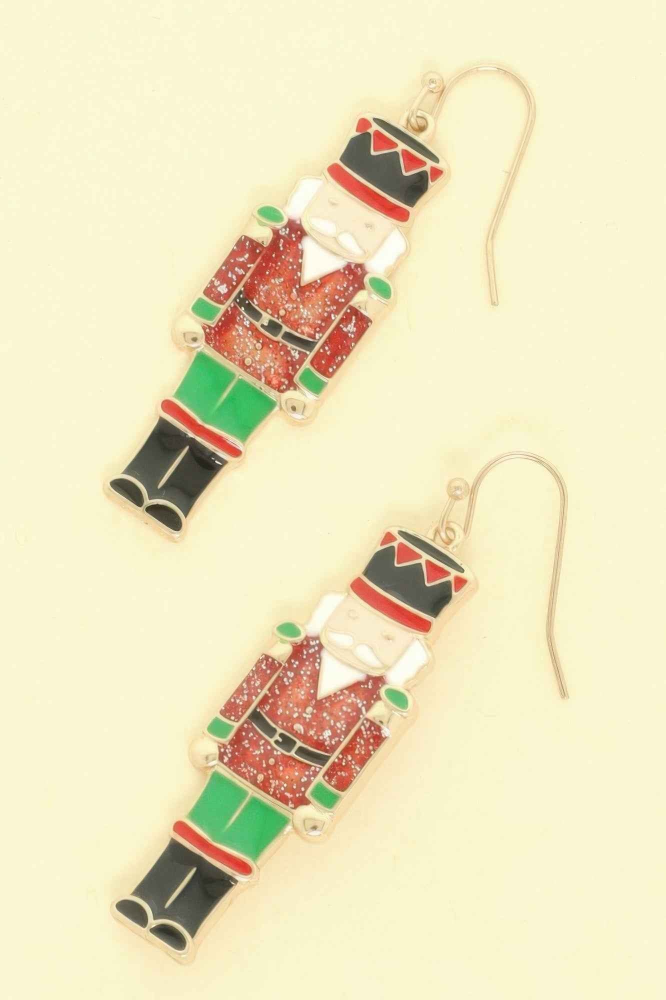 Christmas Nut Cracker Enamel Dangle Earrings