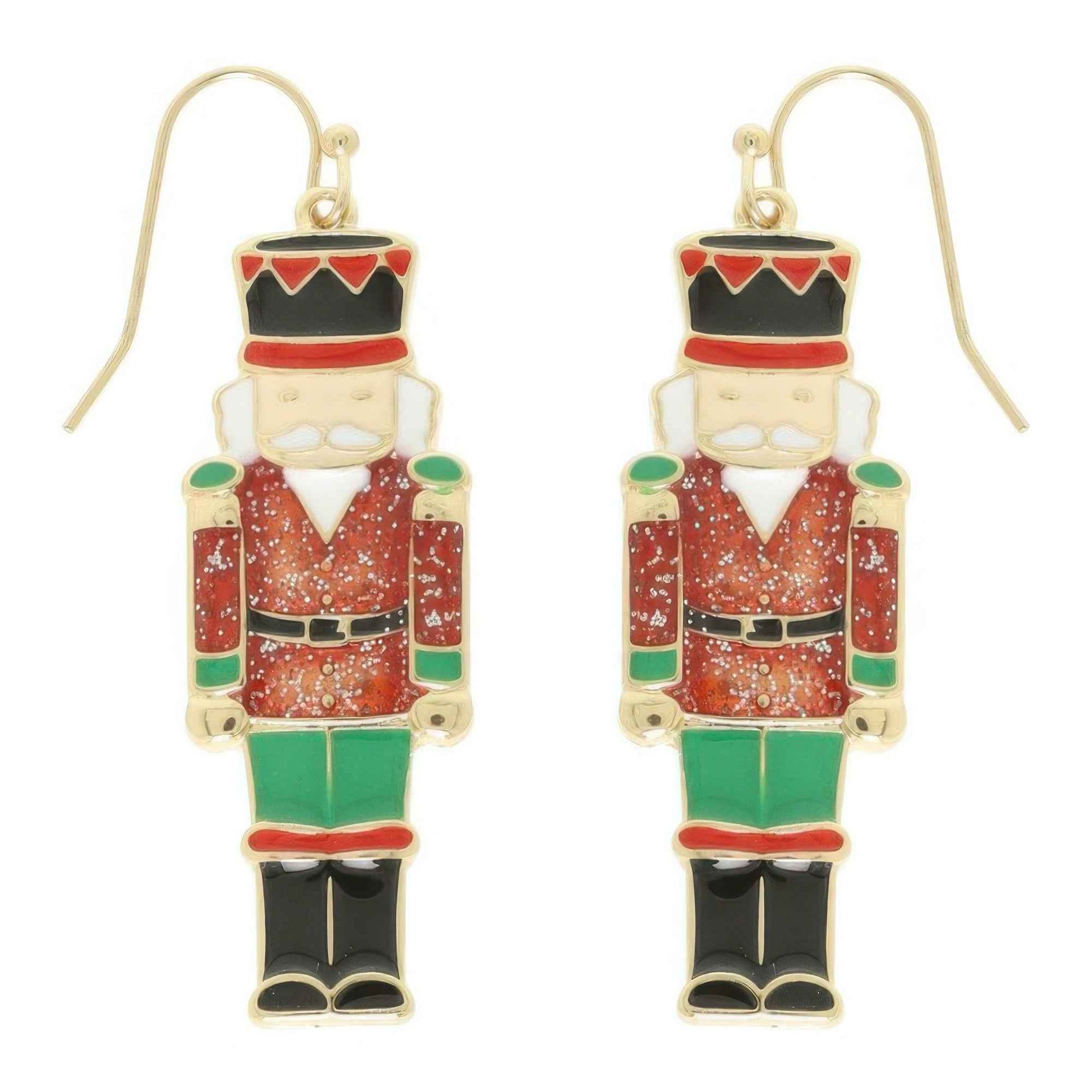 Christmas Nut Cracker Enamel Dangle Earrings