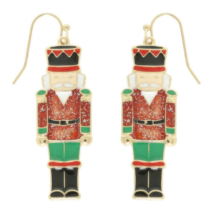 Christmas Nut Cracker Enamel Dangle Earrings