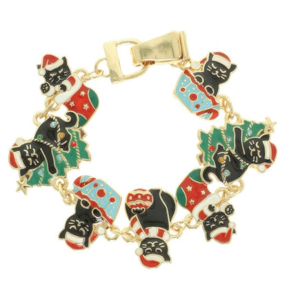 Christmas Themed Cat Charm Bracelet