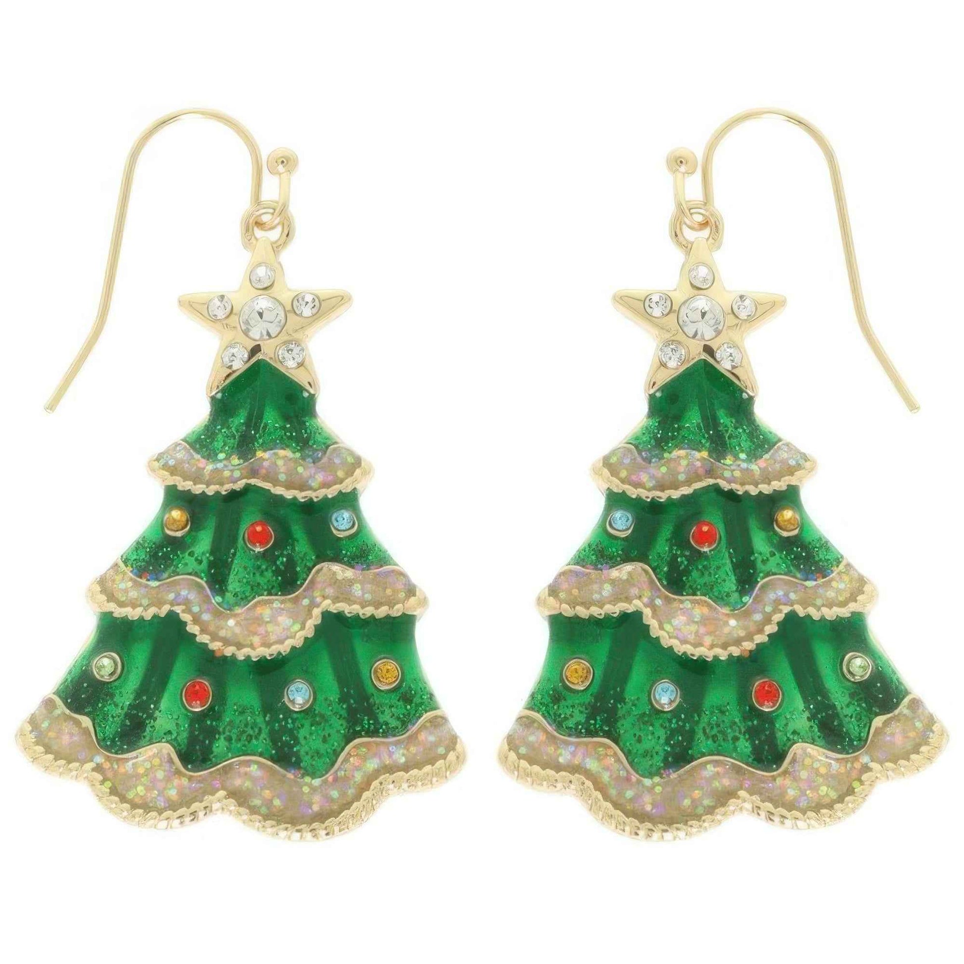 Christmas Tree Enamel Dangle Earrings