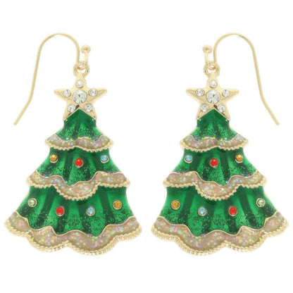 Christmas Tree Enamel Dangle Earrings