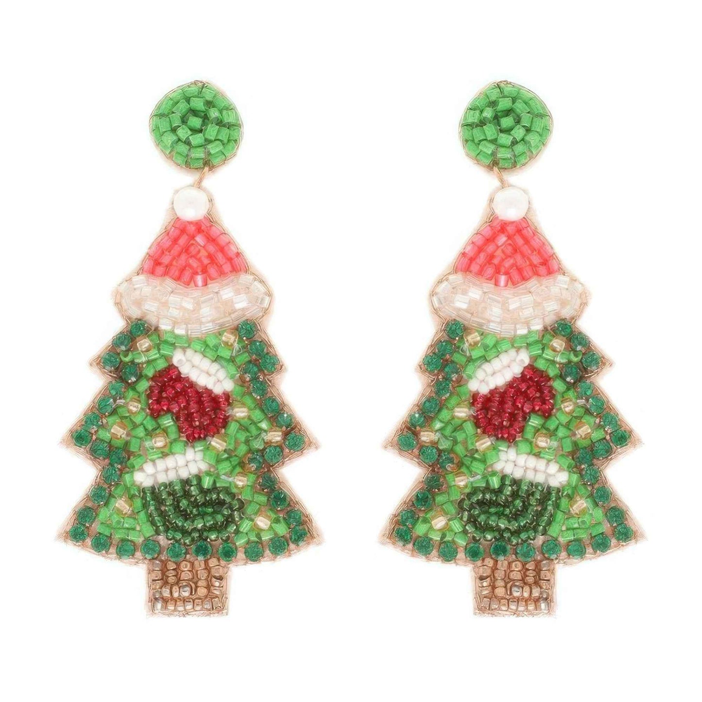 Christmas Tree Seed Beaded Post Earrings