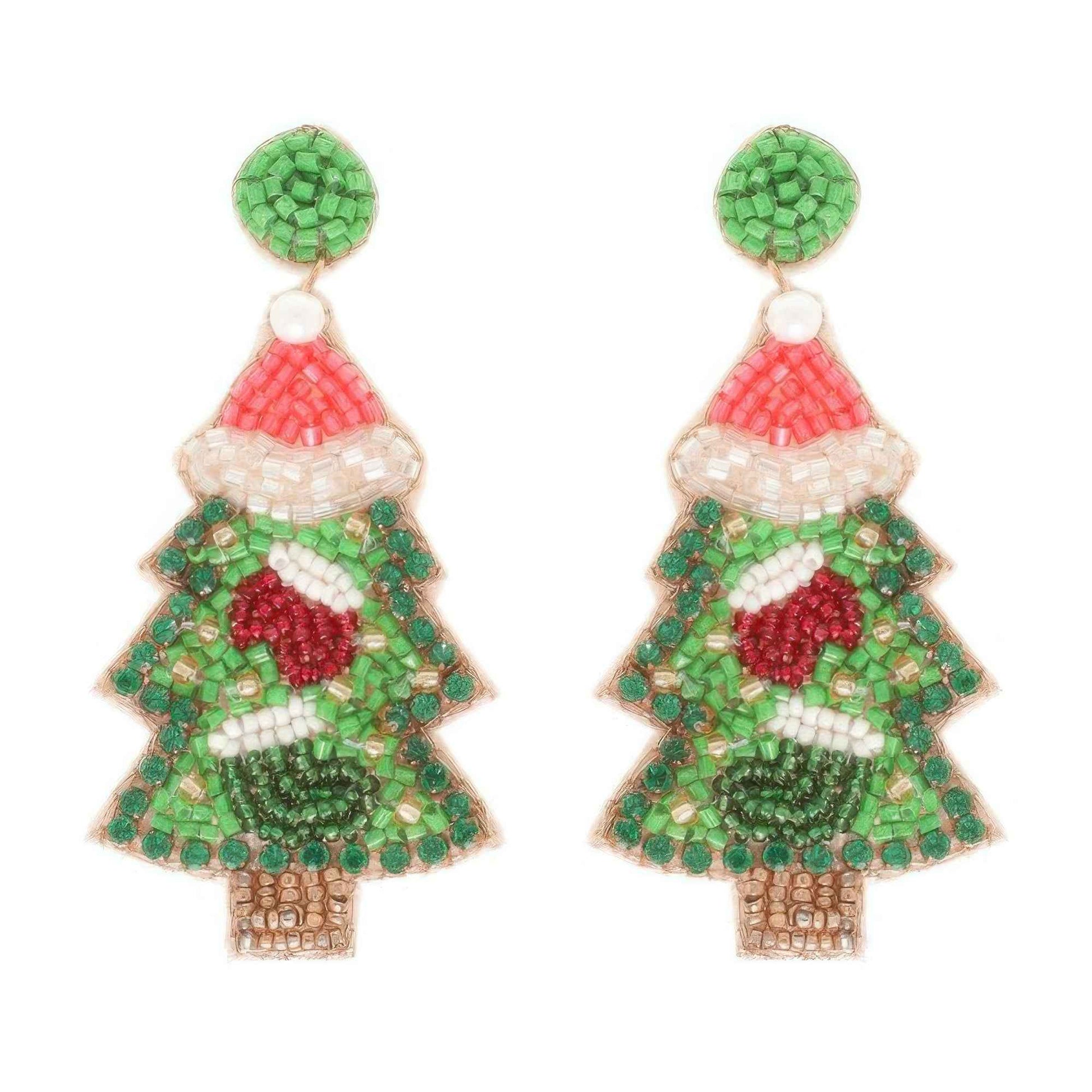 Christmas Tree Seed Beaded Post Earrings