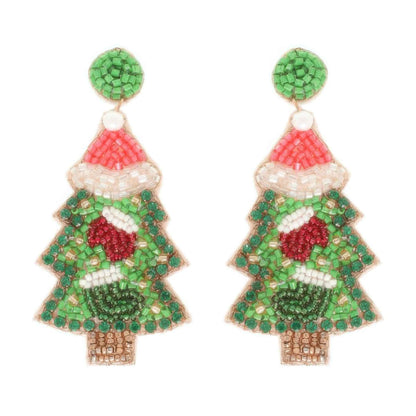 Christmas Tree Seed Beaded Post Earrings