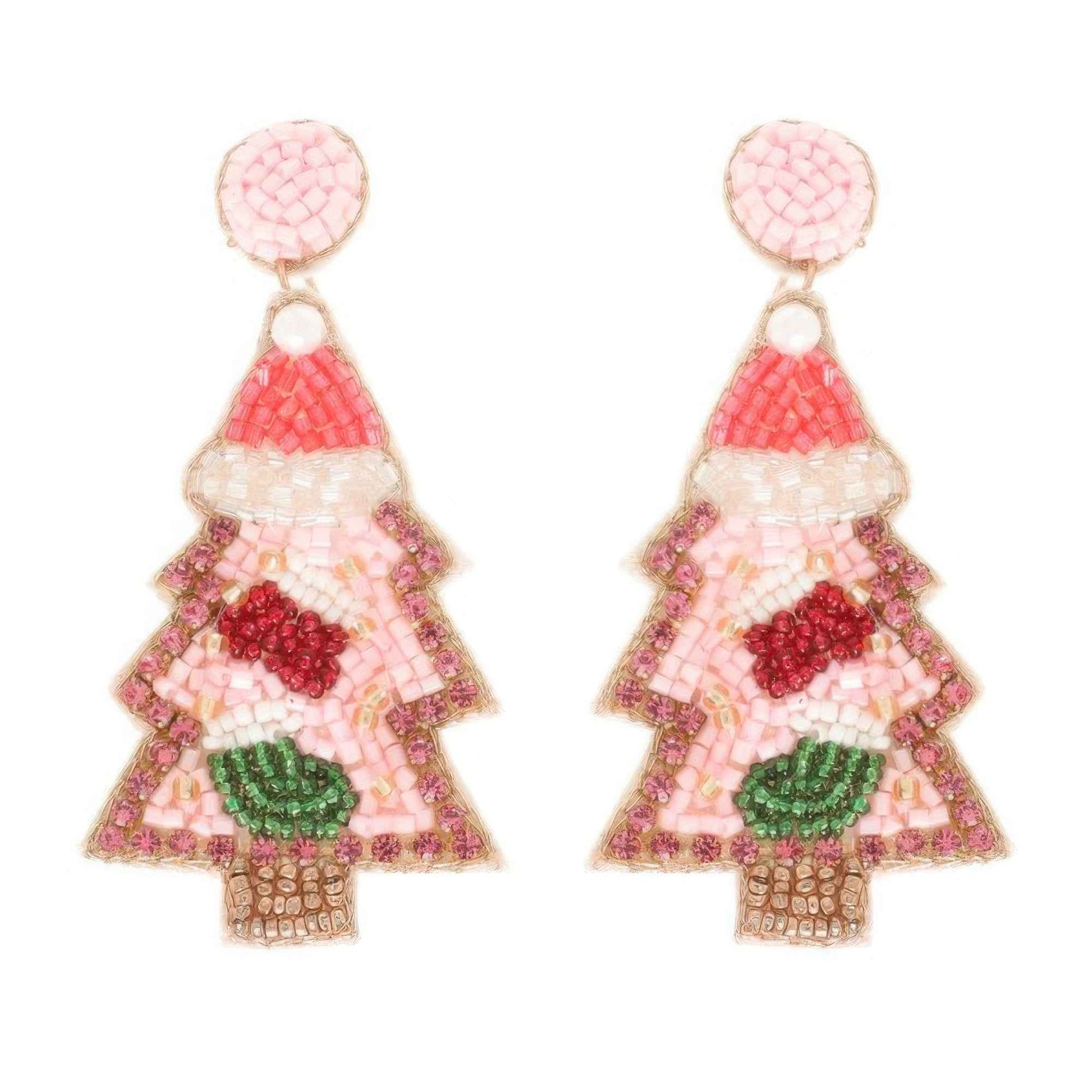 Christmas Tree Seed Beaded Post Earrings