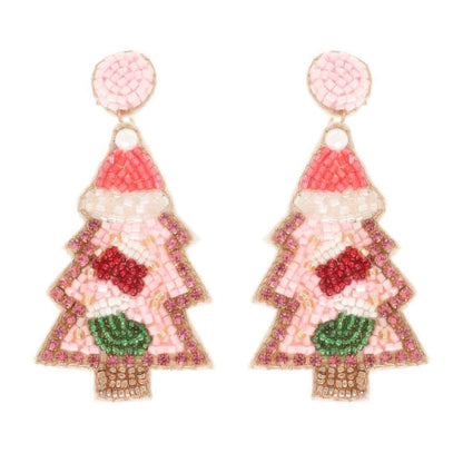 Christmas Tree Seed Beaded Post Earrings