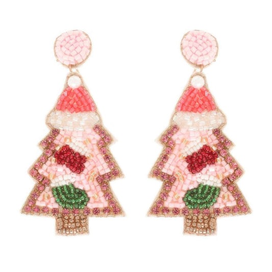 Christmas Tree Seed Beaded Post Earrings