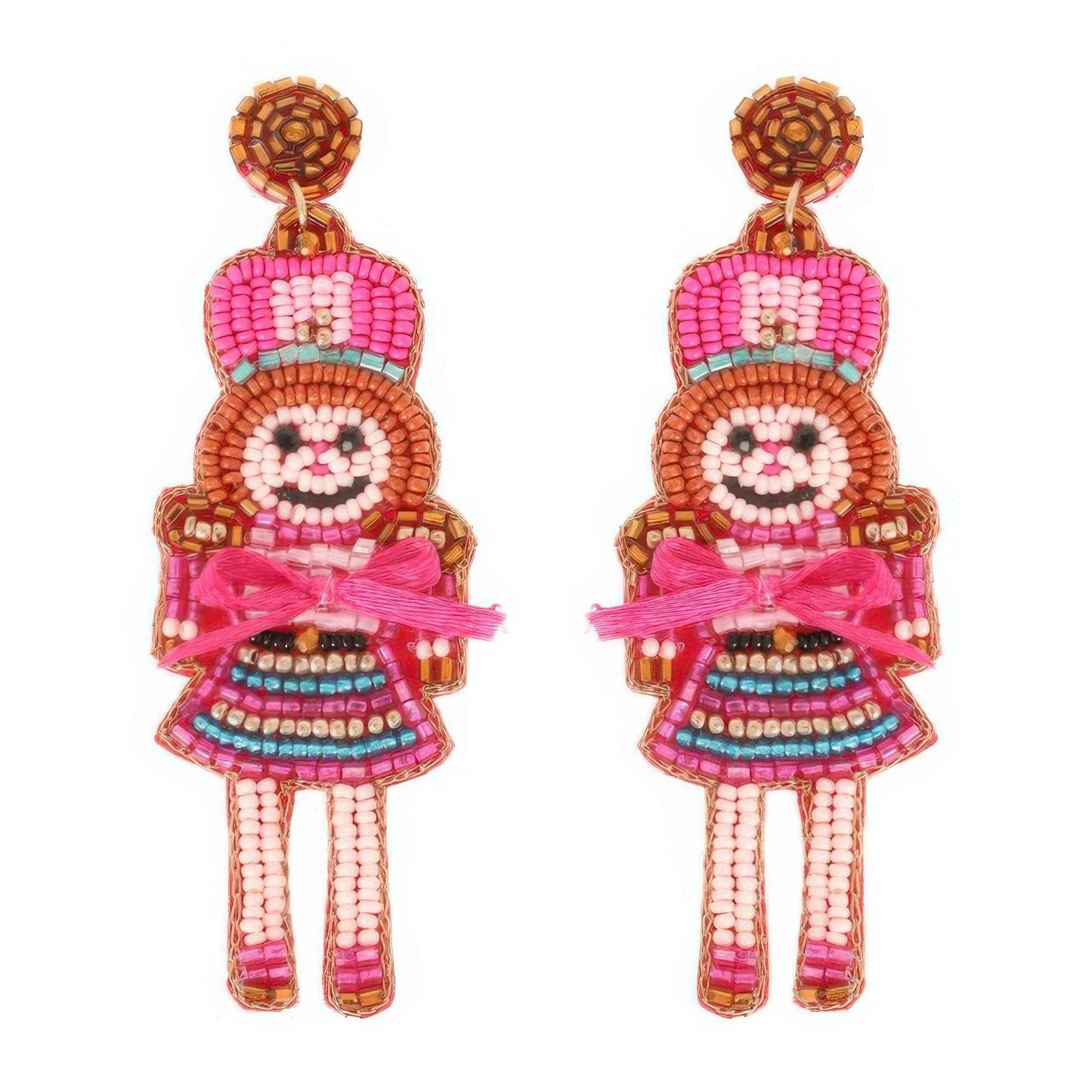 Christmas Nutcracker Dame Beaded Post Earrings