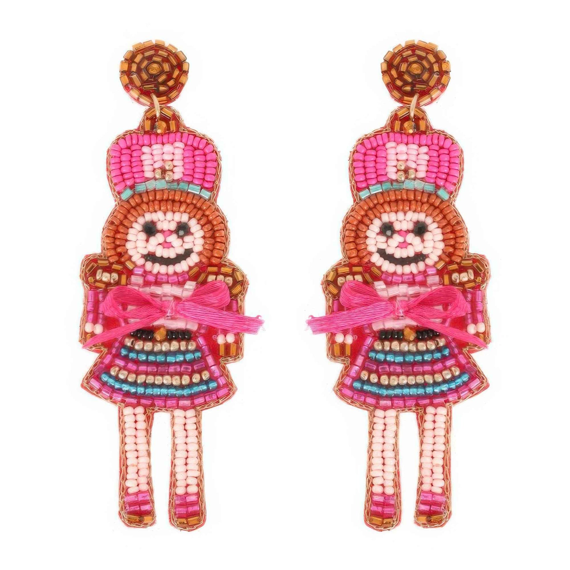 Christmas Nutcracker Dame Beaded Post Earrings