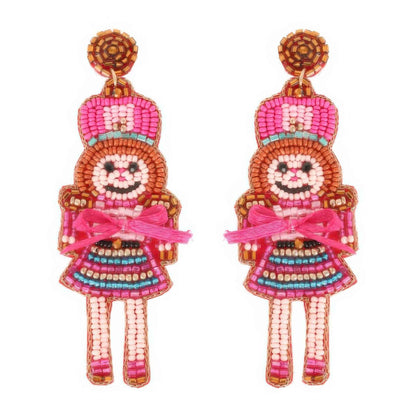 Christmas Nutcracker Dame Beaded Post Earrings