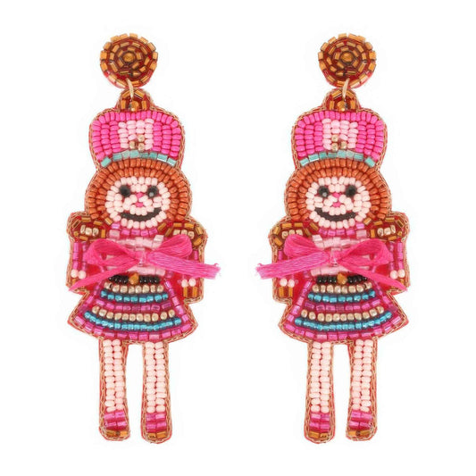 Christmas Nutcracker Dame Beaded Post Earrings
