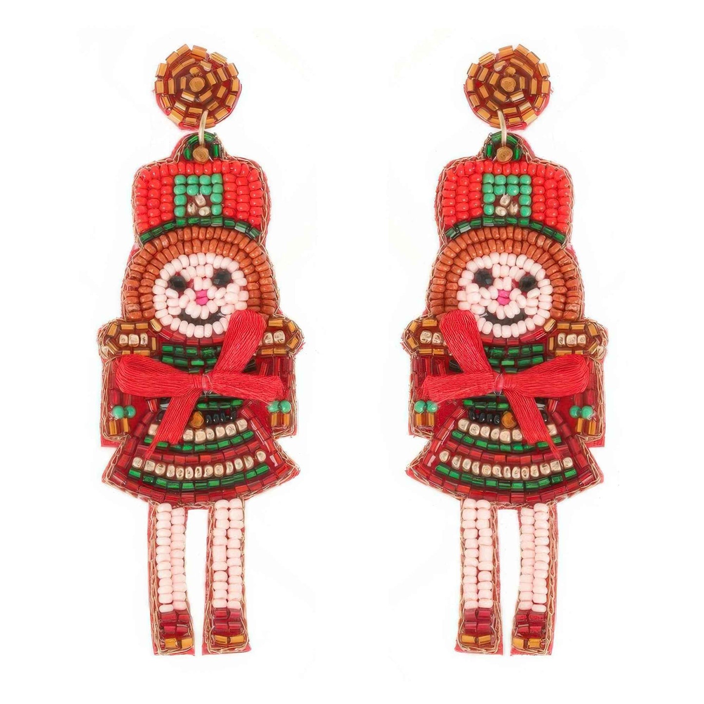 Christmas Nutcracker Dame Beaded Post Earrings