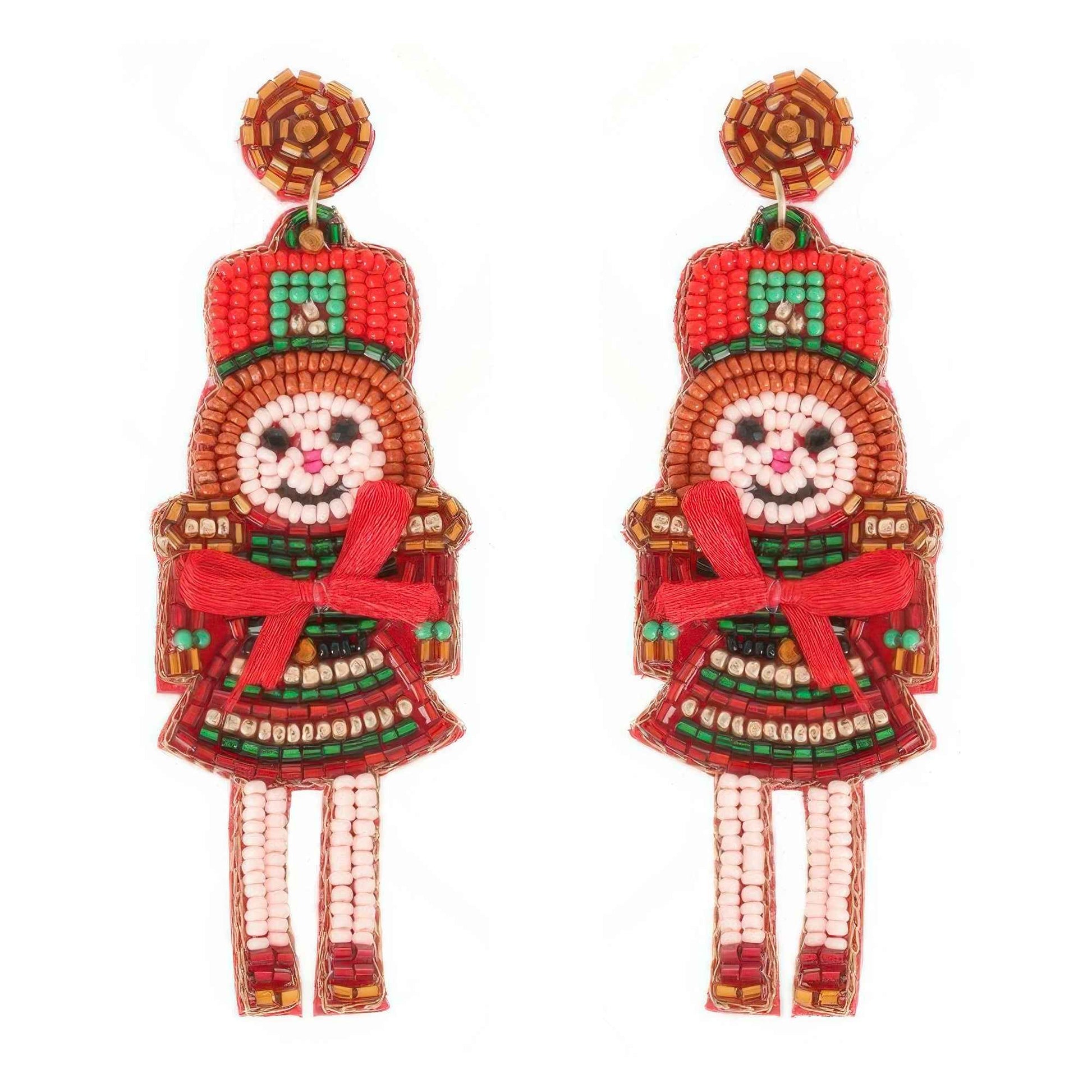 Christmas Nutcracker Dame Beaded Post Earrings