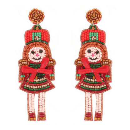 Christmas Nutcracker Dame Beaded Post Earrings