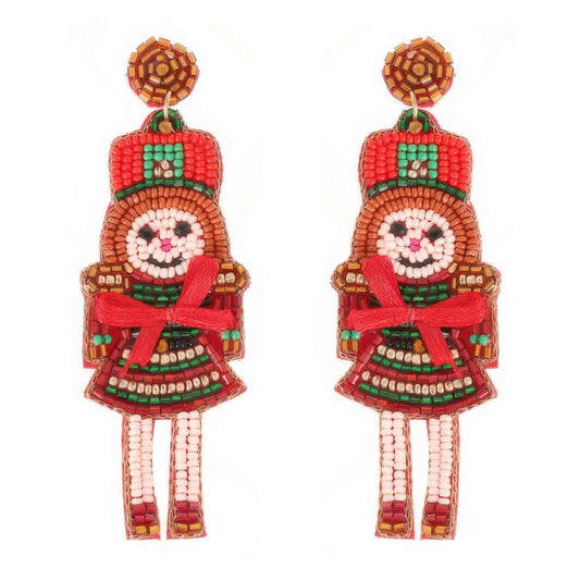 Christmas Nutcracker Dame Beaded Post Earrings