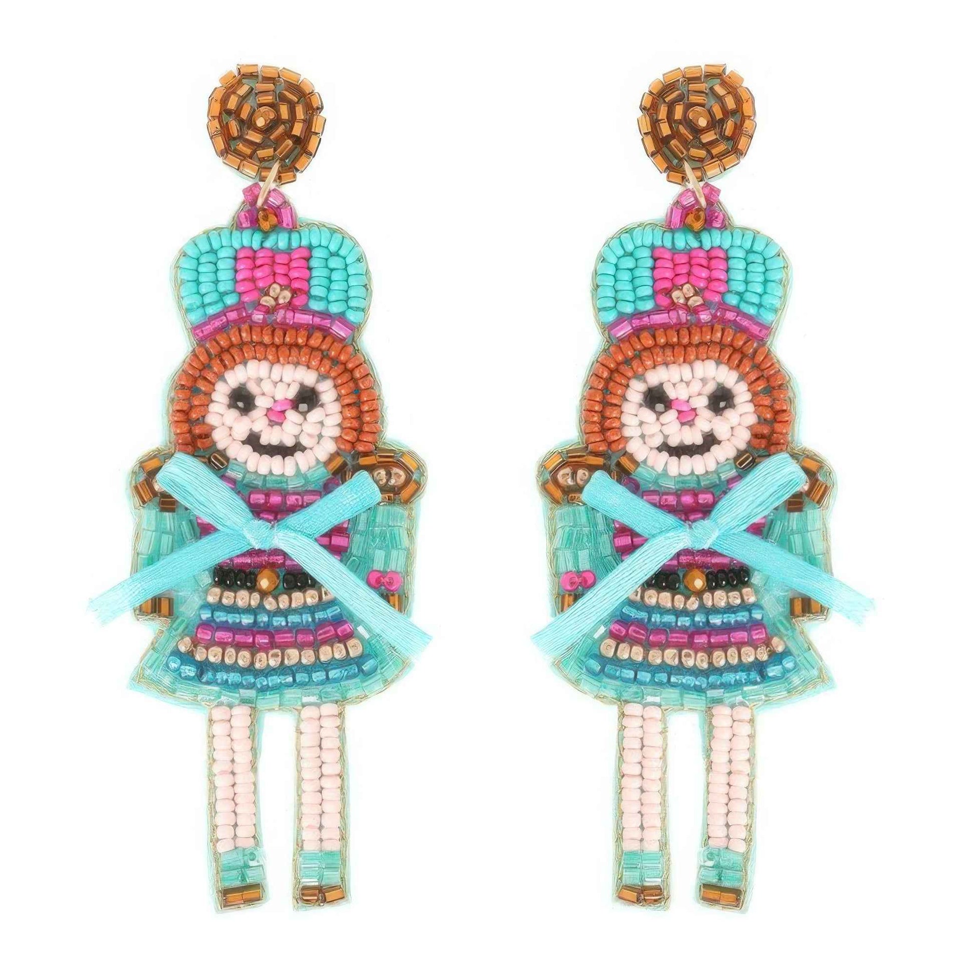 Christmas Nutcracker Dame Beaded Post Earrings