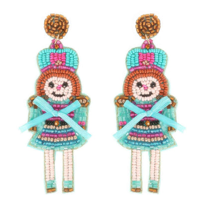 Christmas Nutcracker Dame Beaded Post Earrings